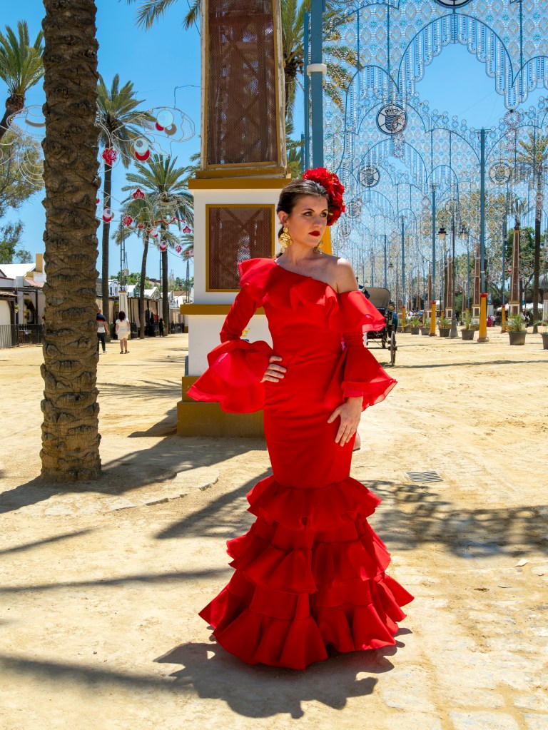 Retrato de feria con traje flamenco, fotógrafo Jerez de la Frontera
